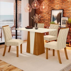 Mesa de Jantar 4 Lugares Katy Natural/Off White/Linho - Pnr Móveis