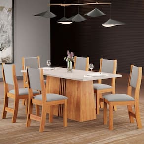 Mesa de Jantar 6 Lugares Vanessa Marrom/Blonde/Veludo Cinza - Pnr Móveis