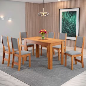 Mesa de Jantar 6 Lugares Valentina Marrom/Veludo Cinza - Pnr Móveis