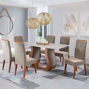 Mesa de Jantar 6 Lugares Cassia Imbuia/Blonde/Veludo Perola - Pnr Móveis