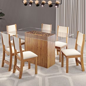 Mesa de Jantar 6 Lugares Teodoro Marrom/Creme - Pnr Móveis