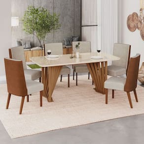 Mesa de Jantar 6 Lugares Lívia/Anne Natural/Off White/Courano/Linho- Pnr Móveis