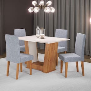 Mesa de Jantar 4 Lugares Grazi/Marte Marrom/Blonde/Linho/Inox - Pnr Móveis