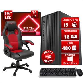 Computador Office Completo Kit Pc Intel Core I5 16gb Ssd 480gb Cadeira Gamer Monitor 15 Polegadas