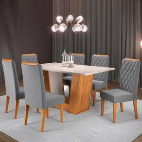 Mesa de Jantar 6 Lugares Impala Marrom/Blonde/Veludo Cinza - Pnr Móveis