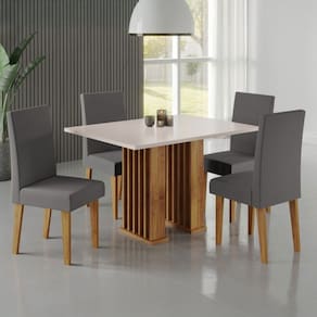 Mesa de Jantar 4 Lugares Marsala Ripado Marrom/Blonde/Cinza - Pnr Móveis