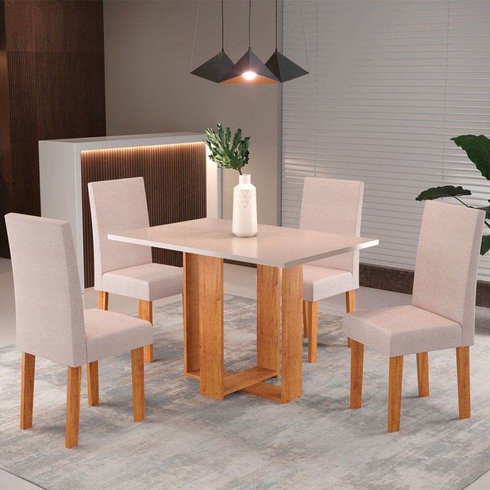 Mesa de Jantar 4 Lugares Morgana Marrom/Blonde/Linho Amendoa 26281 - Pnr Móveis