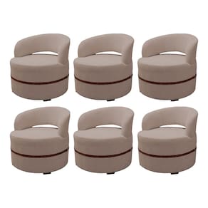 Kit 6 Poltronas para Sala Recepção Decorativa Luxo Luana Linho Bege
