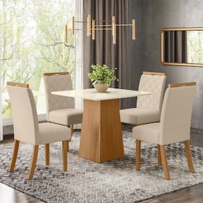 Mesa de Jantar 4 Lugares Carina Natural/Off White/Linho - Pnr Móveis