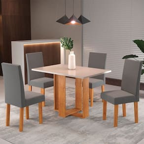Mesa de Jantar 4 Lugares Morgana Marrom/Blonde/Veludo Cinza 26282 - Pnr Móveis