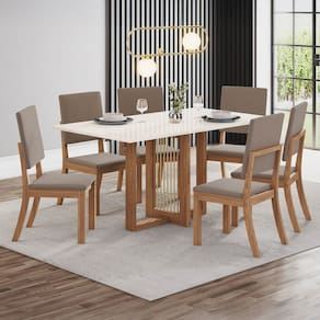 Mesa de Jantar 6 Lugares Bela Natural/Off White/Marrom Amêndoa Bela - Pnr Móveis