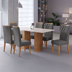 Mesa de Jantar 6 Lugares Alura Ripado Marrom/Blonde/Cinza - Pnr Móveis