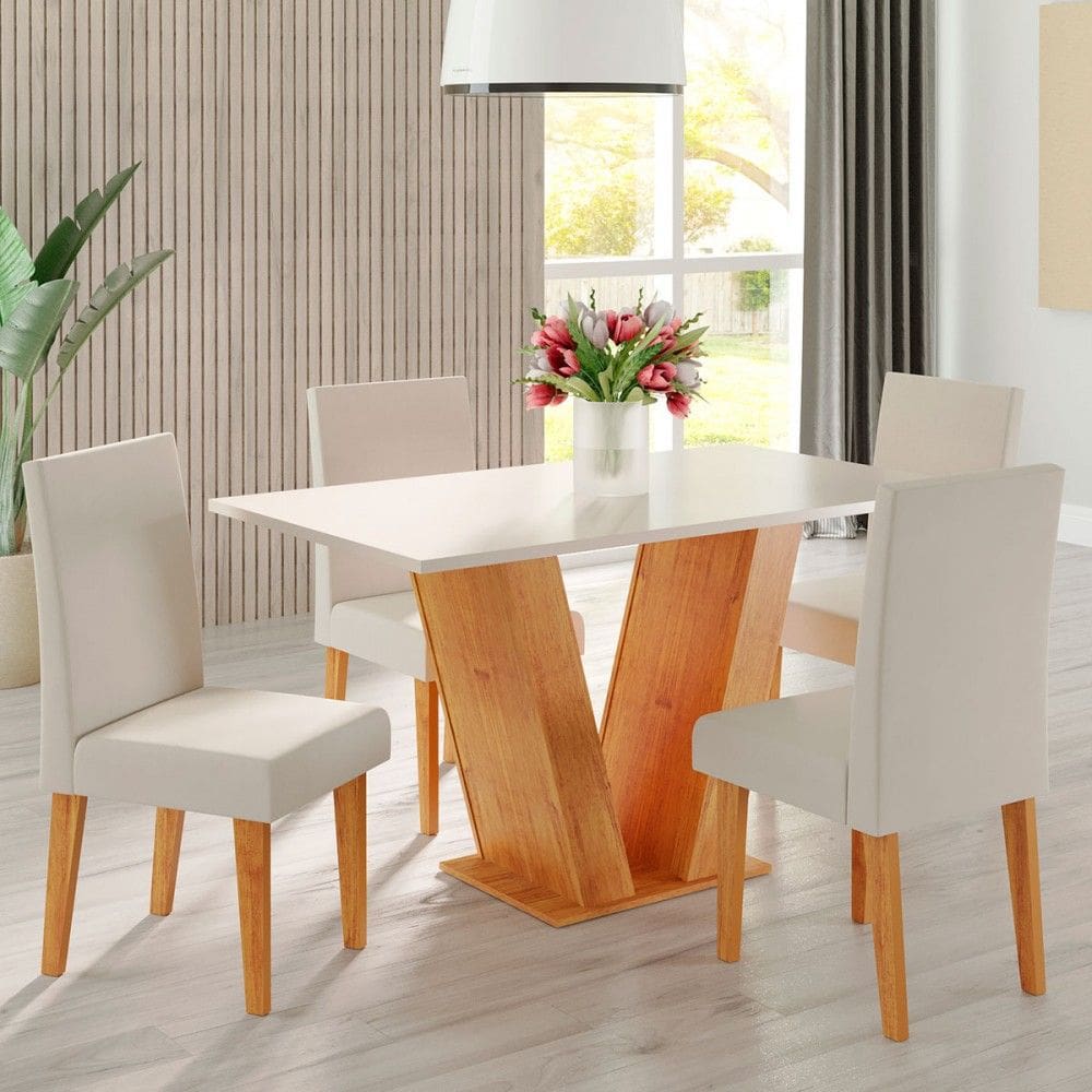 Mesa de Jantar 4 Lugares Lidia Vênus Marrom/Blonde/Veludo Marfim - Pnr Móveis