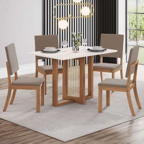 Mesa de Jantar 4 Lugares Valentina Milla Natural/Cinza - Pnr Móveis