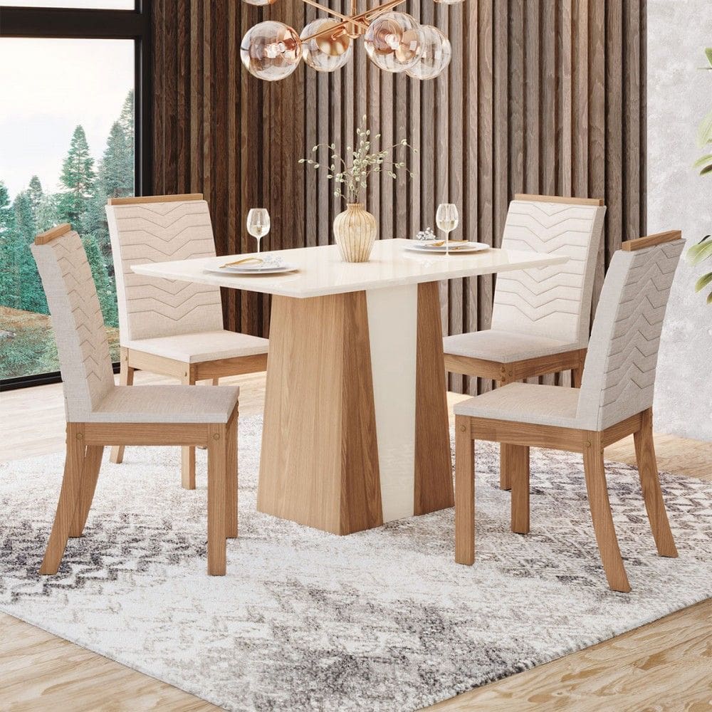 Mesa de Jantar 4 Lugares Lavínia Natural/Off White/Linho - Pnr Móveis