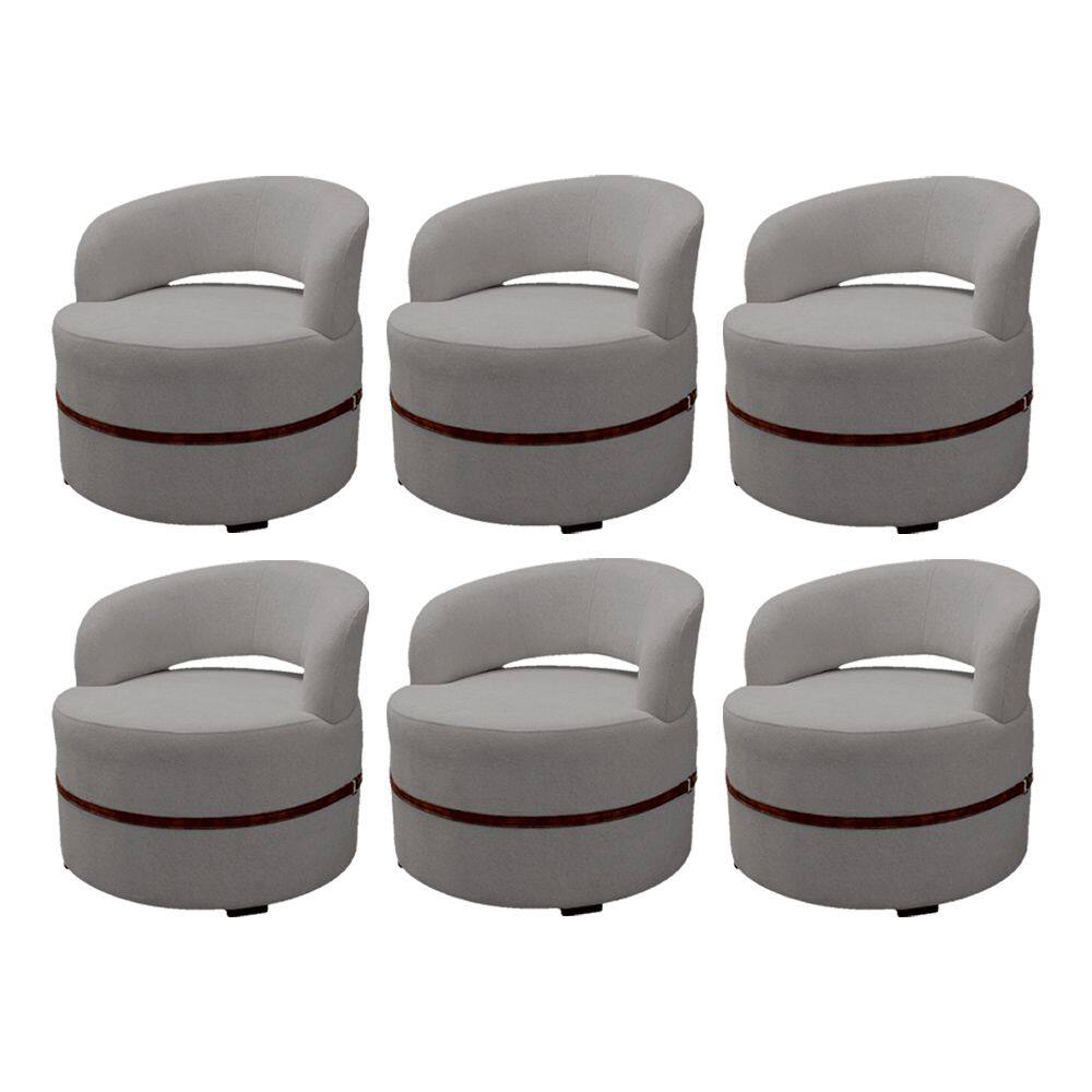 Kit 6 Poltrons Decorativa Luana Estofada para Sala Linho Cinza