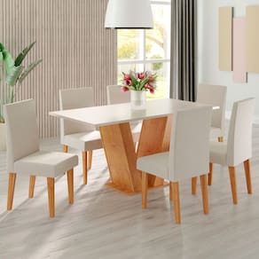 Mesa de Jantar 6 Lugares Lidia Vênus Marrom/Blonde/Veludo Marfim - Pnr Móveis