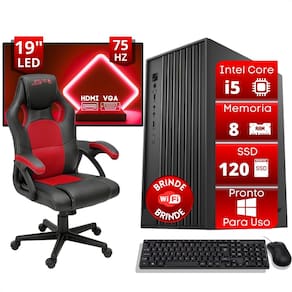 Computador Office Completo Kit Pc Intel Core I5 8gb Ssd 120gb Cadeira Gamer Monitor 19 Polegadas
