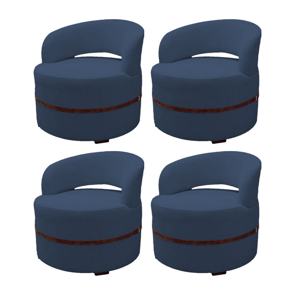 Kit 4 Poltrona Decorativa Luana Estofada para Sala de Estar Linho Azul