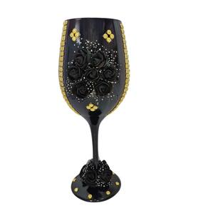 Taça de Vidro Pomba Gira Preta e Dourada 490 ml