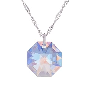 Gargantilha Baguá Cristal Blue Aurora Boreal Ródio Branco