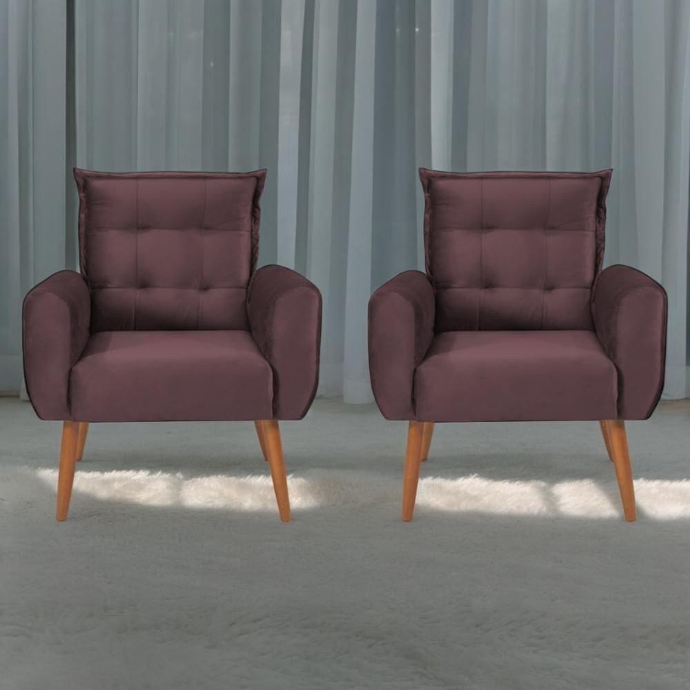 Jogo De Poltronas Decorativas Emma Veludo Rose