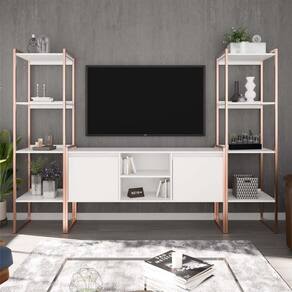 Rack Com Estante 2 Portas Manila Branco Cobre