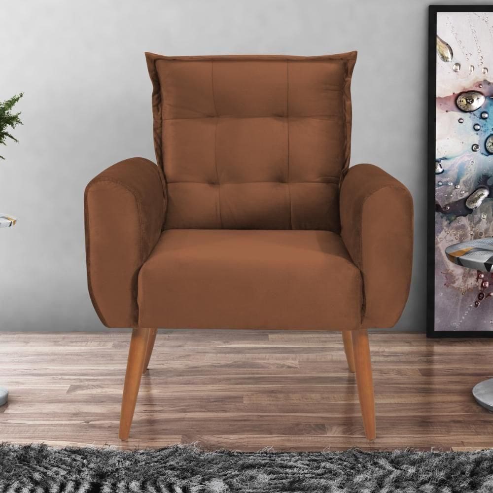 Poltrona Decorativa Para Sala Ravi Veludo Ferrugem