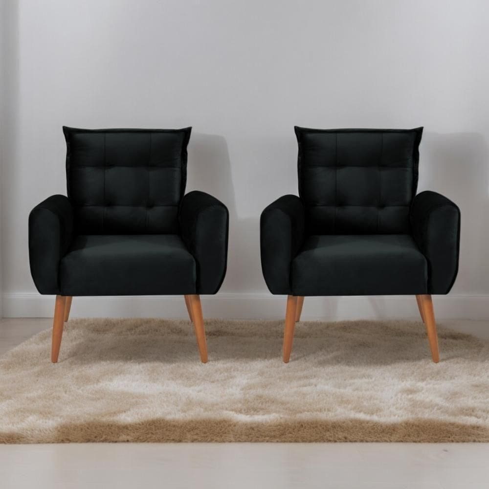 Jogo De Poltronas Decorativas Park Veludo Preto