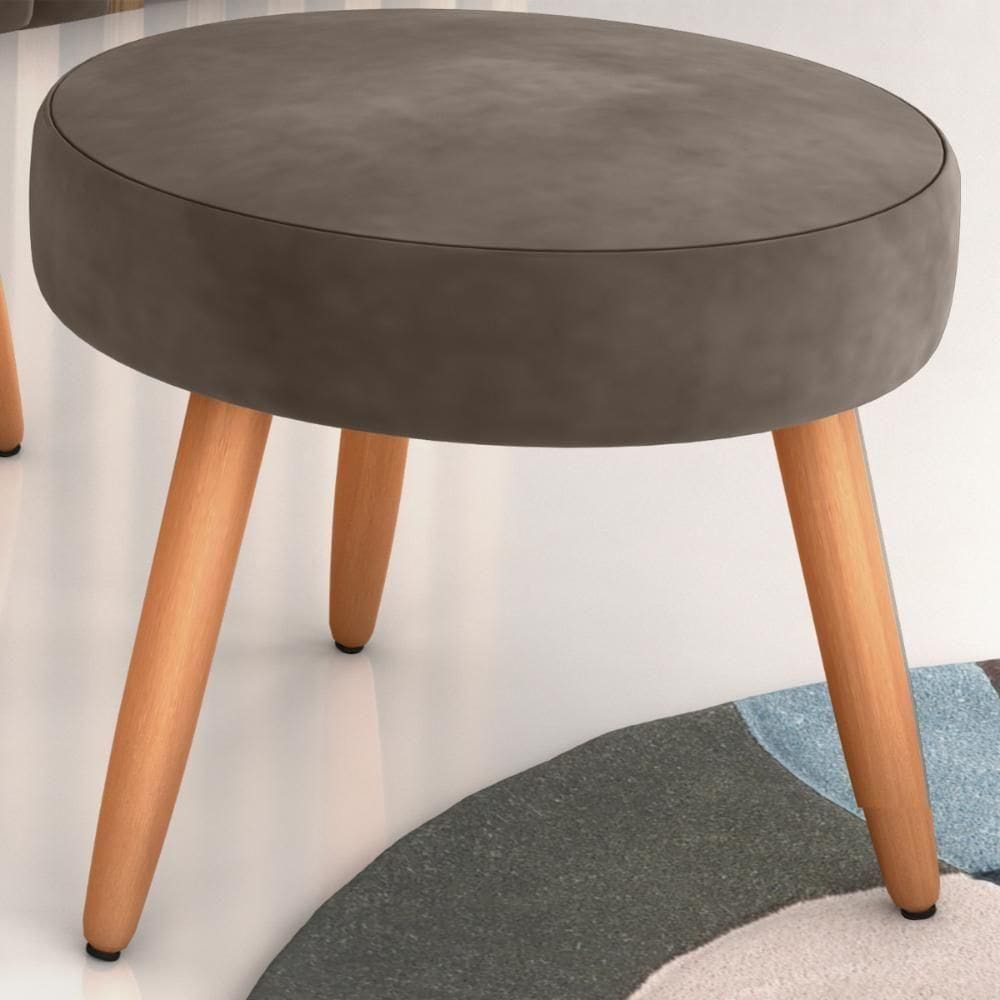 Puff Redondo Para Sala Sueli Veludo Marrom