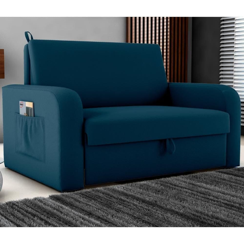 Sofá Cama Com Baú 2 Lugares Raheny Veludo Maserati Azul