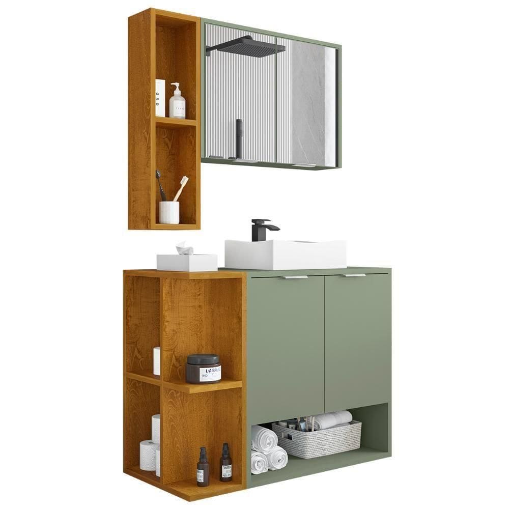 Gabinete Banheiro Cuba E Espelheira Lizzi Pistache-naturalle B02 - Mpozenato