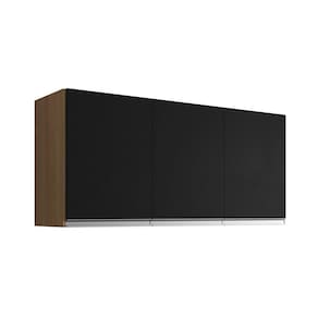Armário Aéreo De Cozinha Andréia 120 Cm Com 3 Portas Amêndoa/Preto
