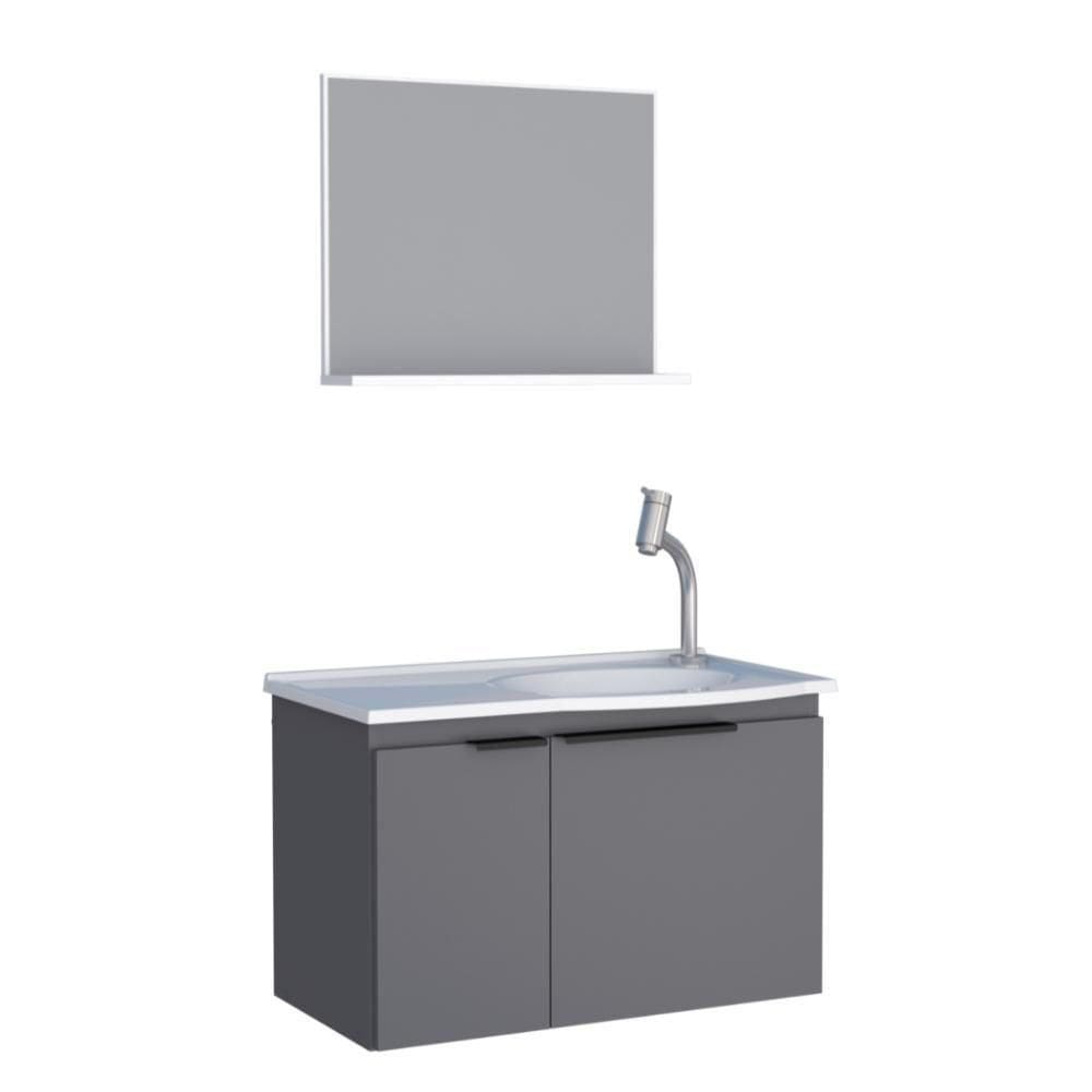 Kit De Banheiro Com Espelho Baku Cinza