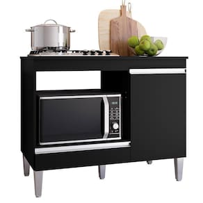 Balcão Cooktop Carla Com Tampo Para 4 Ou 5 Bocas Nicho Para Micro-ondas 1 Porta 1 Gaveta Preto