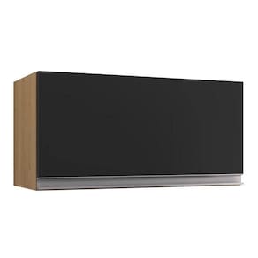 Armário Aéreo De Cozinha Para Geladeira Andréia 1 Porta 60cm Amêndoa/Preto