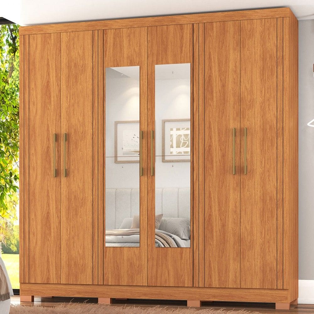Guarda-Roupa Casal Galli 6 Portas 4 Gavetas com Espelho Cinamomo - Pnr Móveis
