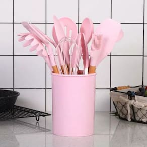 Kit 12 Utensílios Pequeno Cozinha Moderno rosa