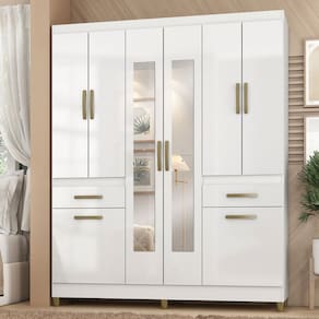 Guarda-Roupa Solteiro Província 8 Portas 2 Gavetas com Espelho Branco - Pnr Móveis