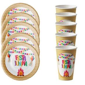 Kit 20 Convidados Pratos Copos Decoração Papel Festa Junina