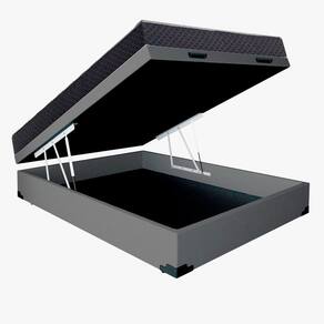 Cama Base Box Baú Casal Reforçado Suede Cinza + Colchão Casal Reforçado D33 20x138x188