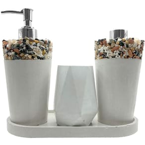 Kit Lavabo Artesanal com Pedras Naturais Saboneteira PortaEscovas e Aromatizador Rústica Sofisticada