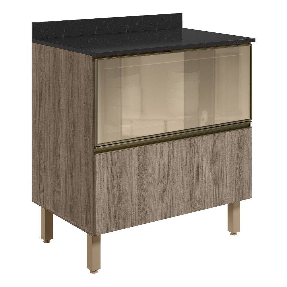 Balcao Tampo 2G Vidro 80cm MDF Kali 16415 Carvalho Toq Carvalho Toq Nicioli