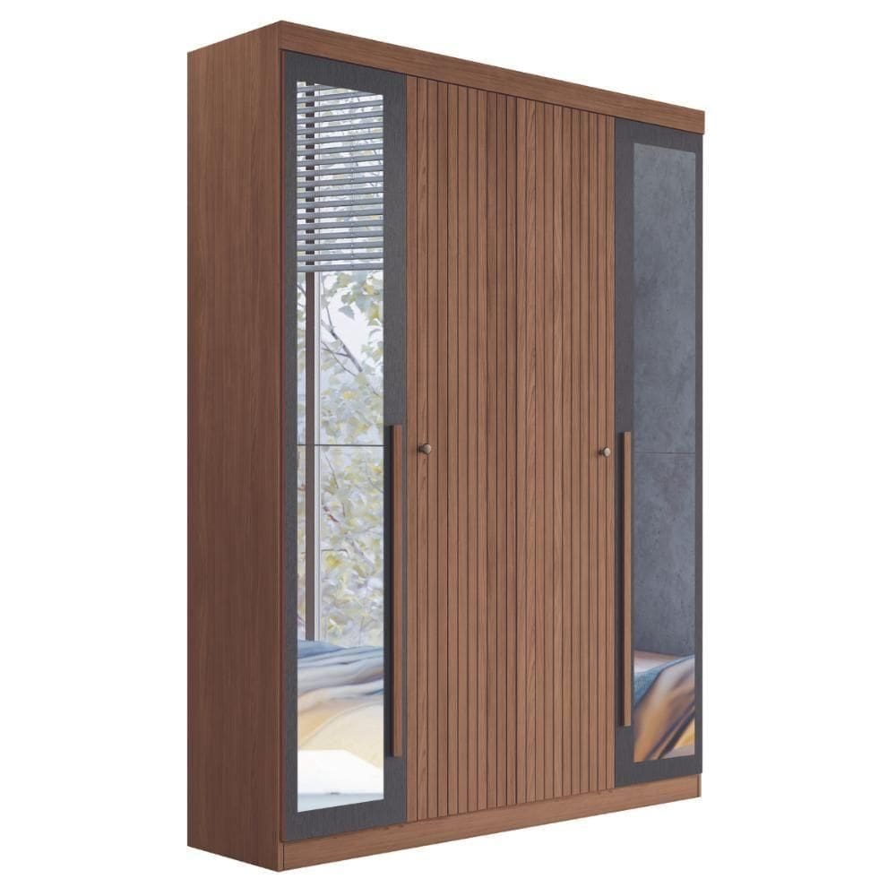 Guarda Roupa Casal Com Espelho 4 Portas Elvas Jatobá Grafite