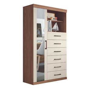 Cômoda Espelhada 6 Gavetas 1 Porta Suzhou Jatobá Areia