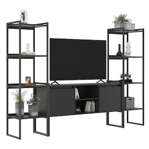 Rack Com Estante 2 Portas Manila Preto Onix