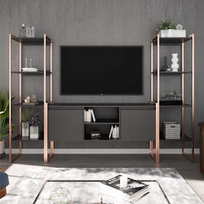 Rack Com Estante 2 Portas Manila Preto Cobre