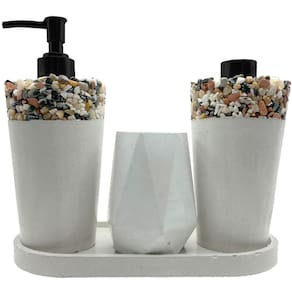 Kit Lavabo Artesanal com Pedras Naturais Saboneteira PortaEscovas e Aromatizador Rústica Sofisticada