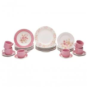 Jogo De Jantar E Cha 30 Em Ceramica Alto Brilho Rosa Briett