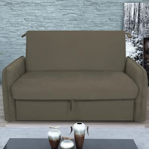 Sofá Cama 2 Lugares Com Baú Fabian Suede Cappuccino